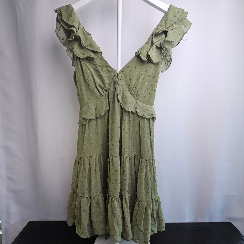 Trixxi Francesca's Green Swiss Dot Ruffle Mini Dress Fantasy Fairy Tie Back M